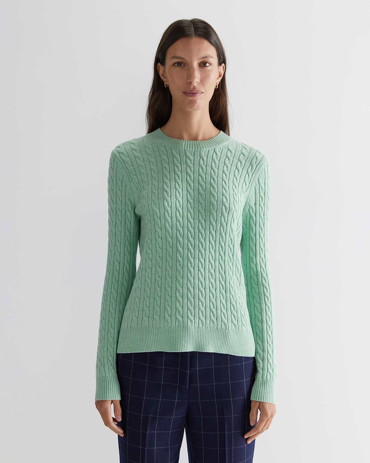 Merino Wool Baby Cable Sweater in MINT