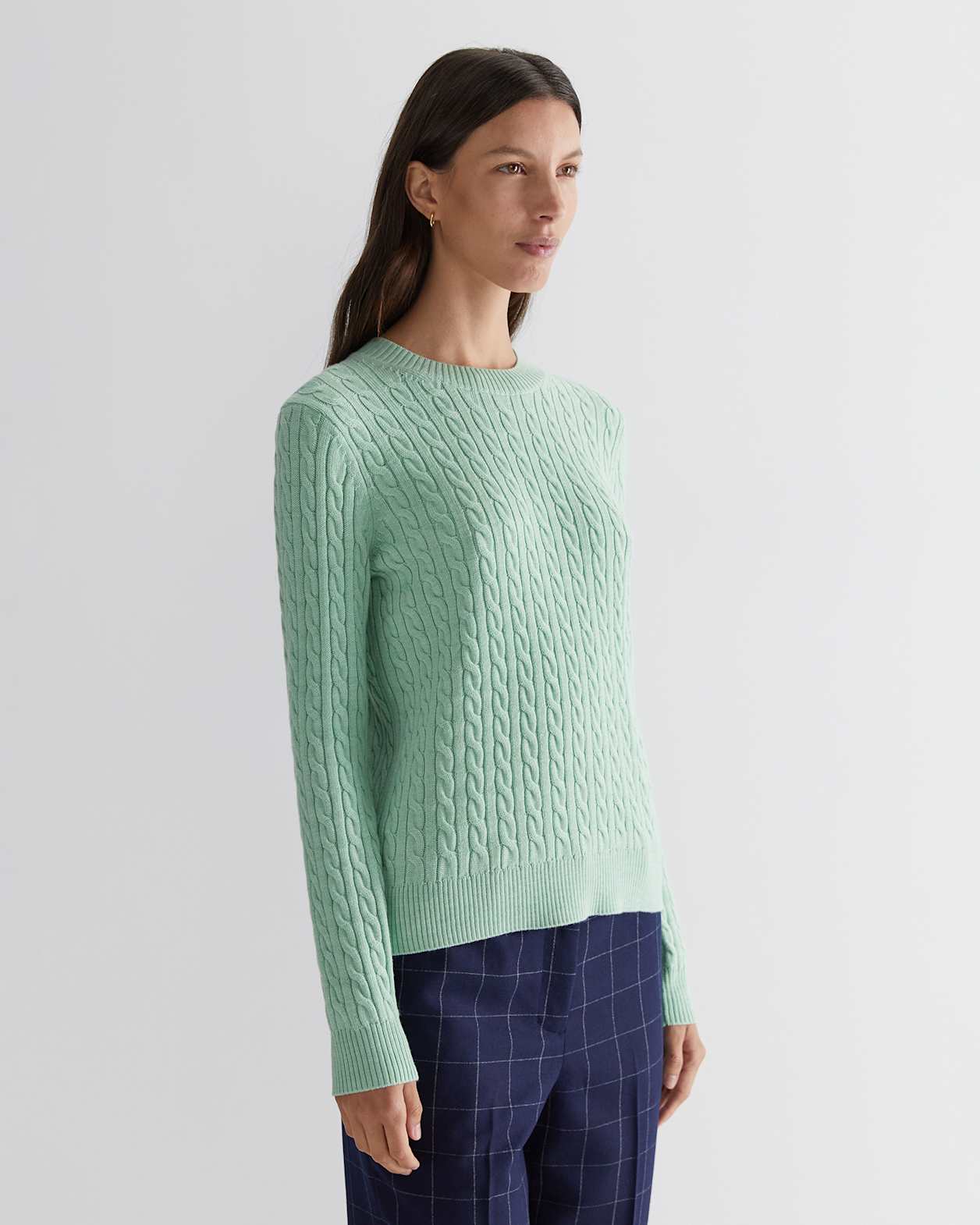 Merino Wool Baby Cable Sweater in MINT