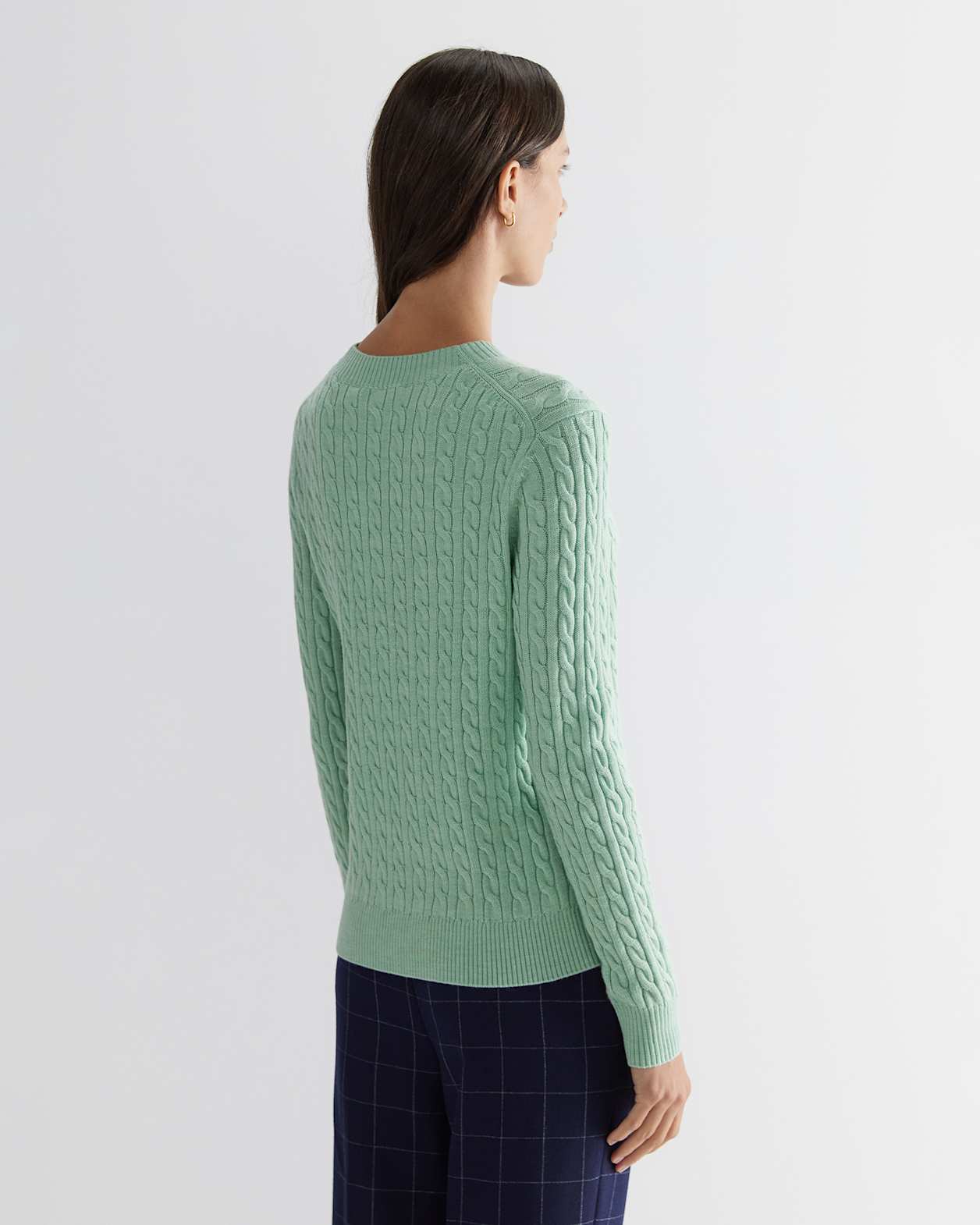 Merino Wool Baby Cable Sweater in MINT