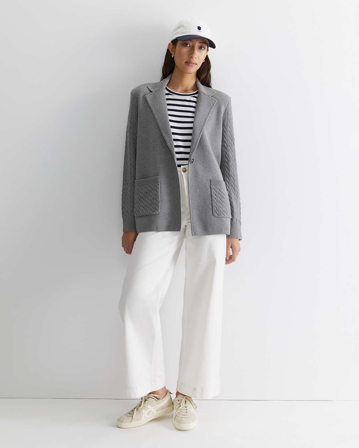 Cotton Cashmere Cable Coatigan in DARK GREY