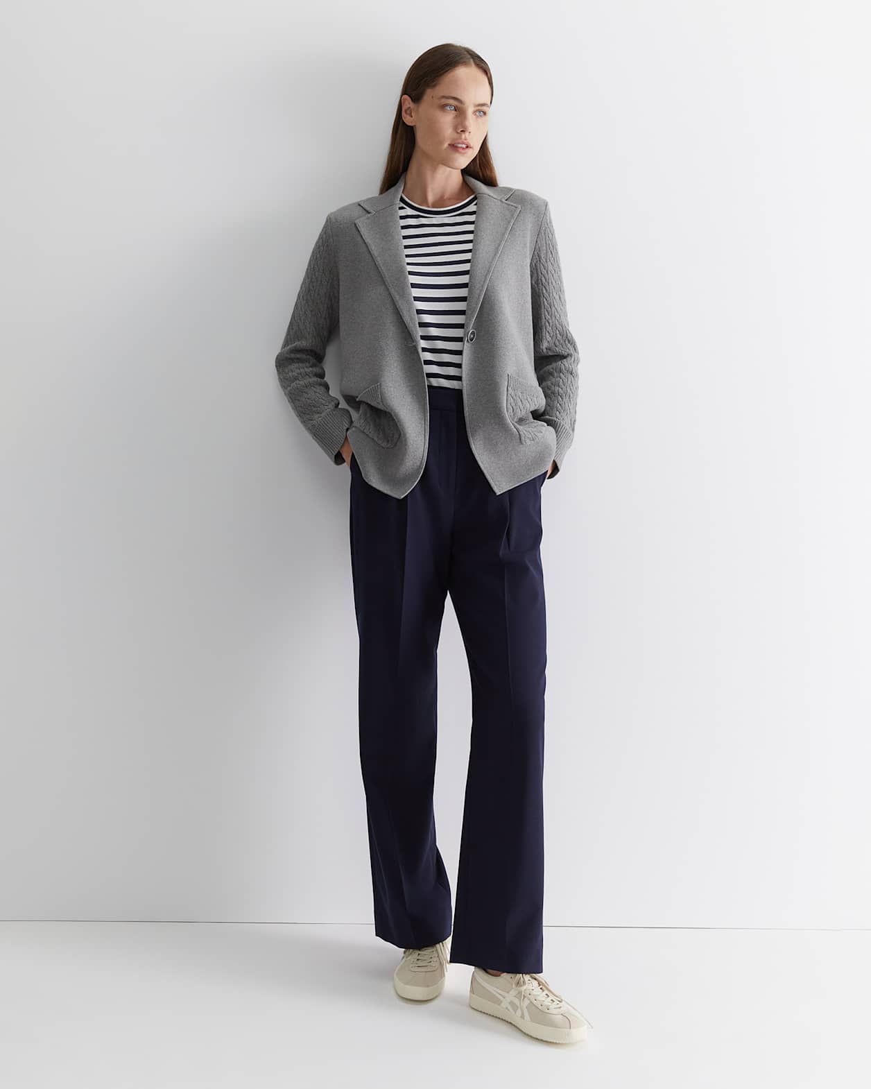 Cotton Cashmere Cable Coatigan in DARK GREY