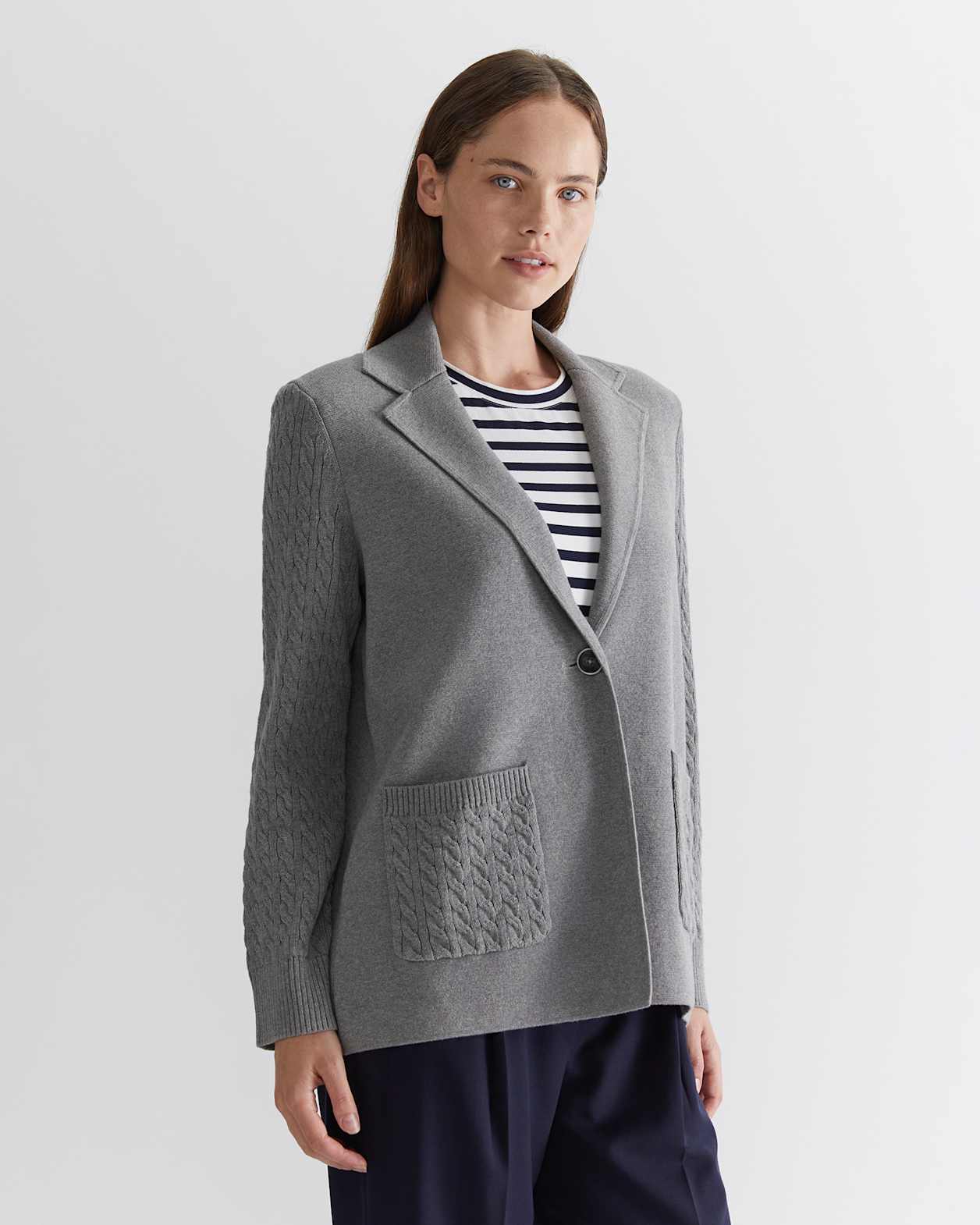 Cotton Cashmere Cable Coatigan in DARK GREY