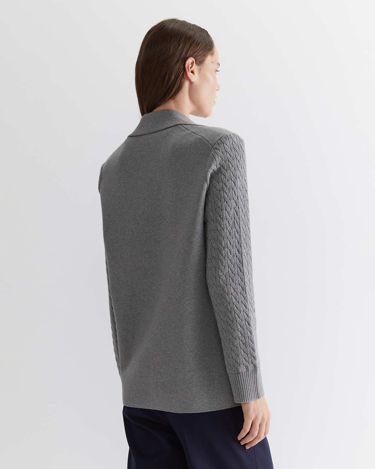 Cotton Cashmere Cable Coatigan in DARK GREY