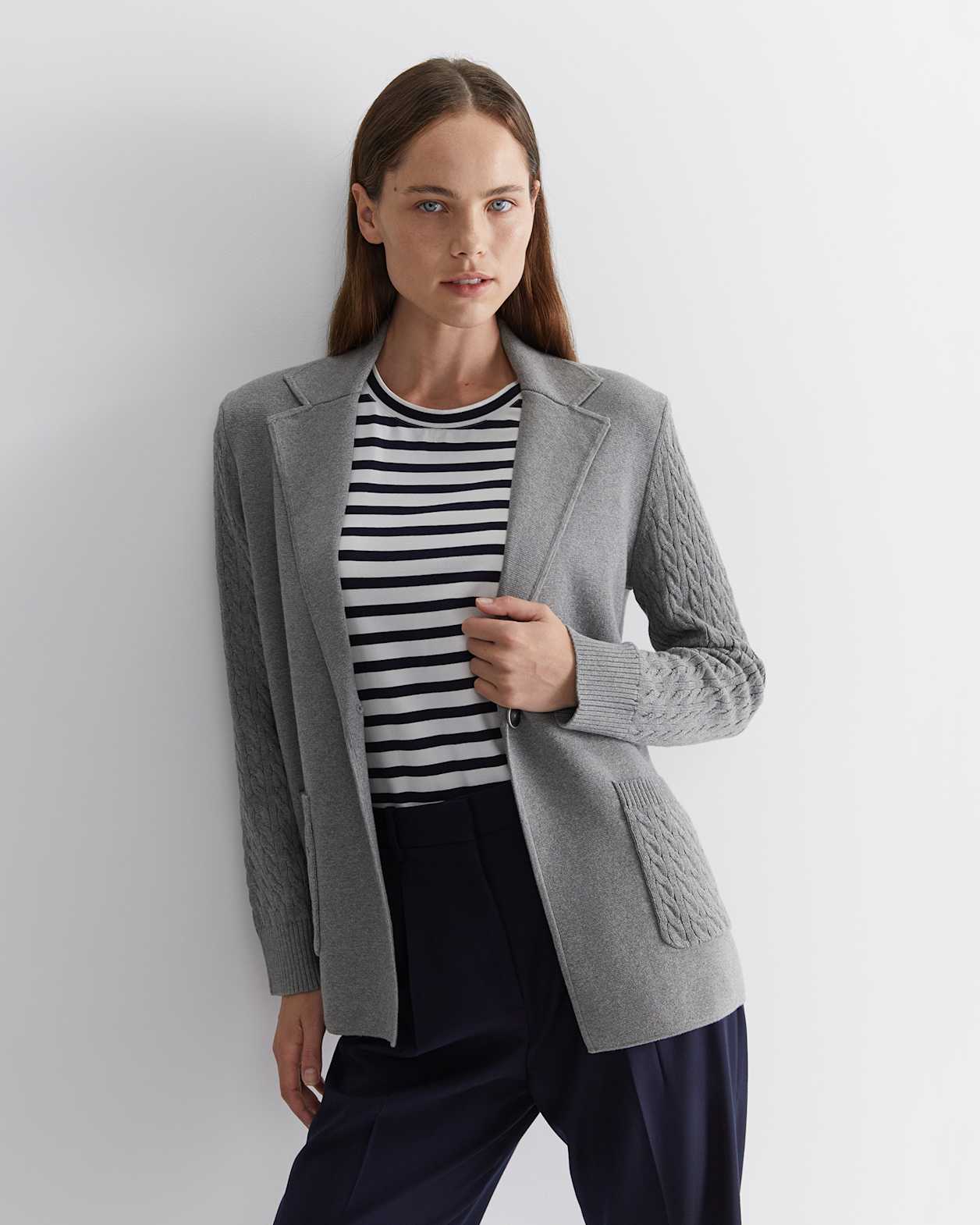 Cotton Cashmere Cable Coatigan in DARK GREY