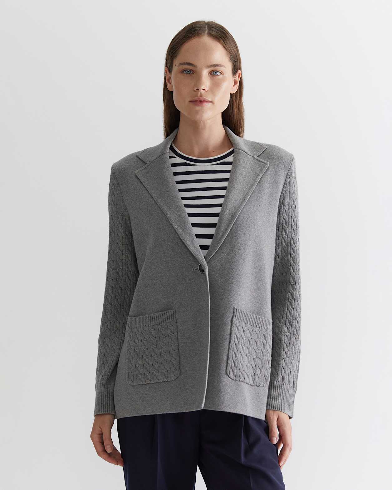 Cotton Cashmere Cable Coatigan in DARK GREY