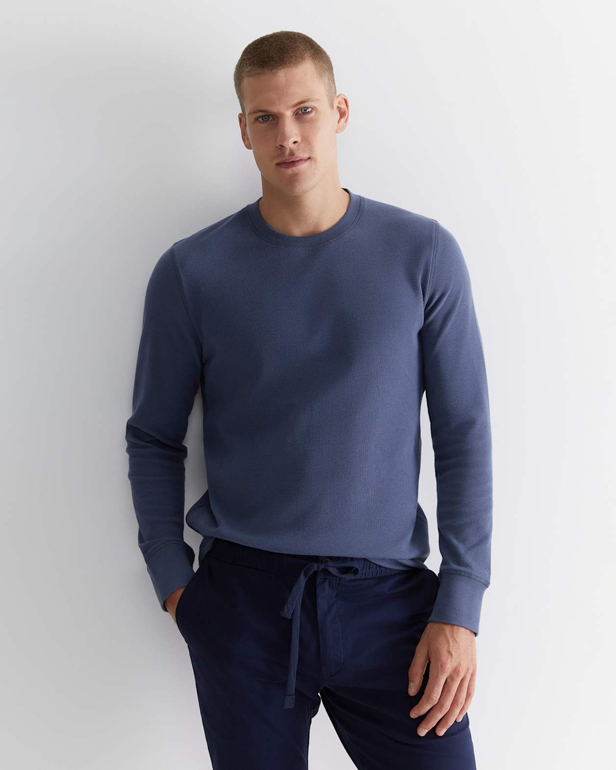 Willcath Textured Long Sleeve Tee in STEEL BLUE