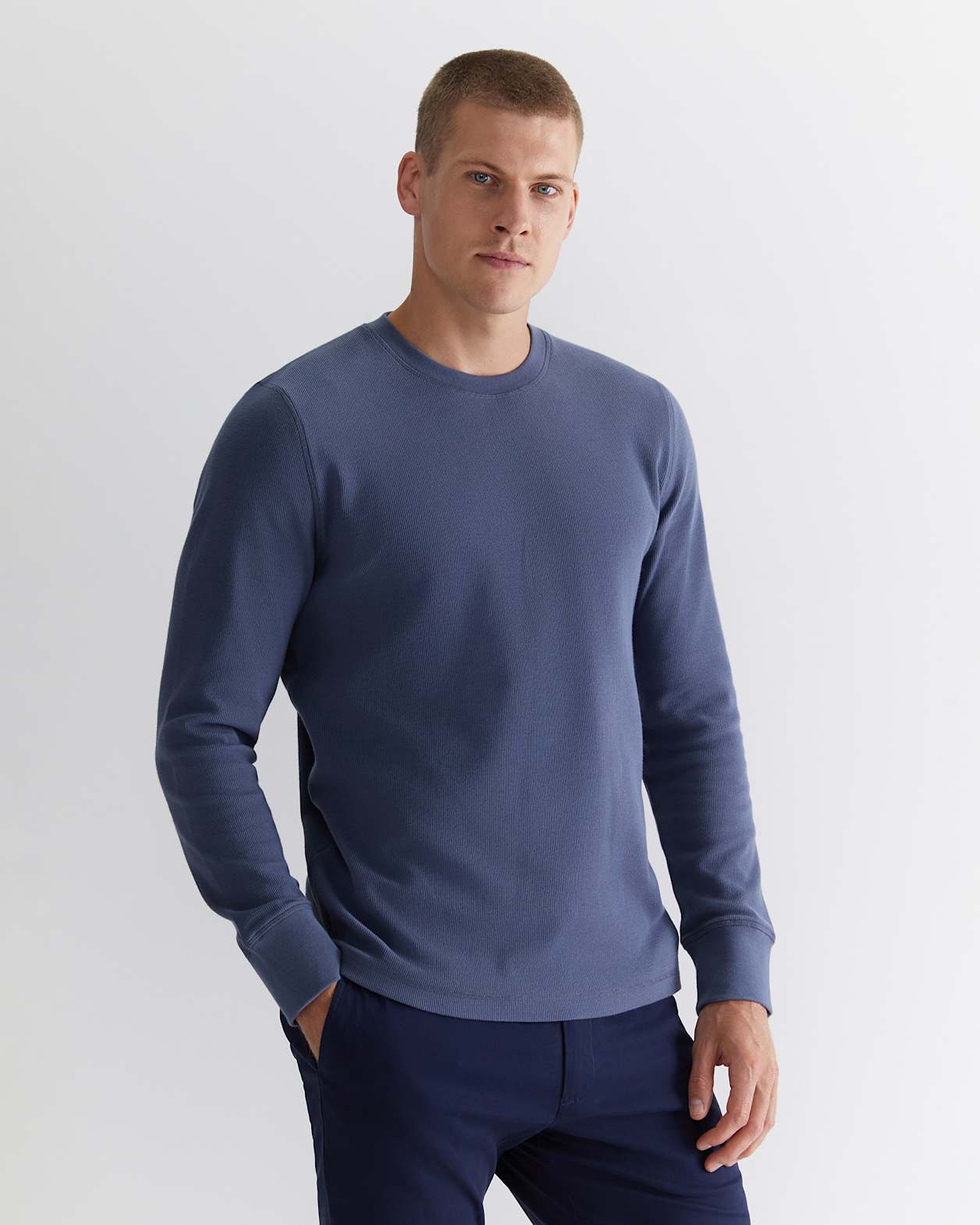 Willcath Textured Long Sleeve Tee in STEEL BLUE