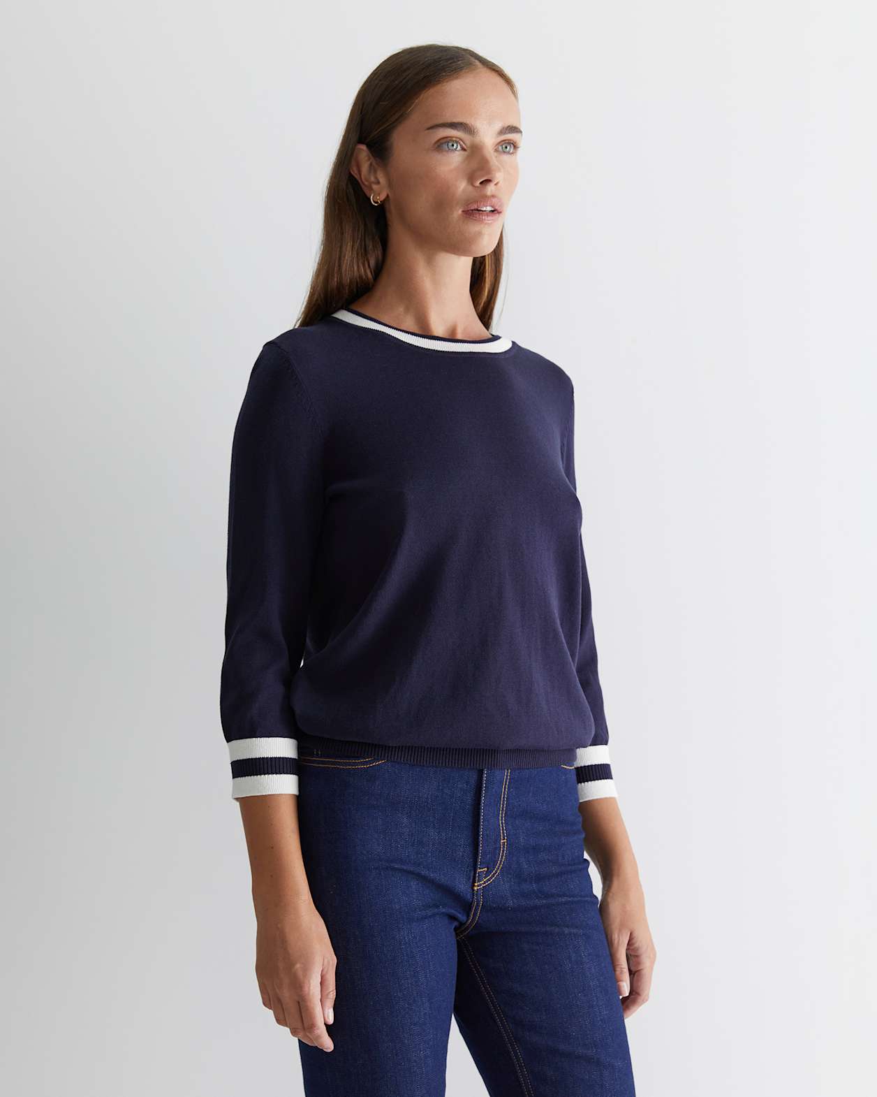 Alphine Silk Blend Knit Top in NAVY MULTI
