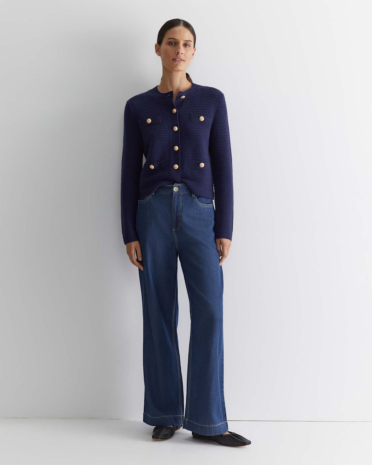 Joyce Merino Wool Cardigan in NAVY