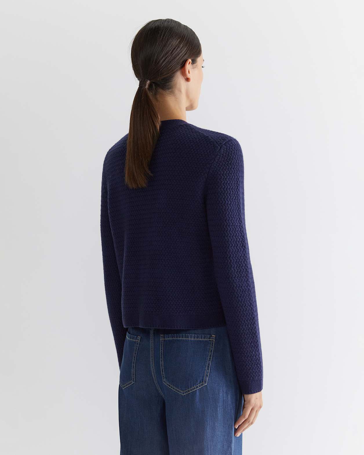 Joyce Merino Wool Cardigan in NAVY