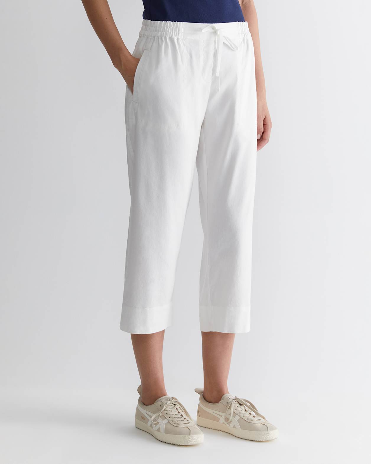 Rosa Crop Linen Pant in WHITE