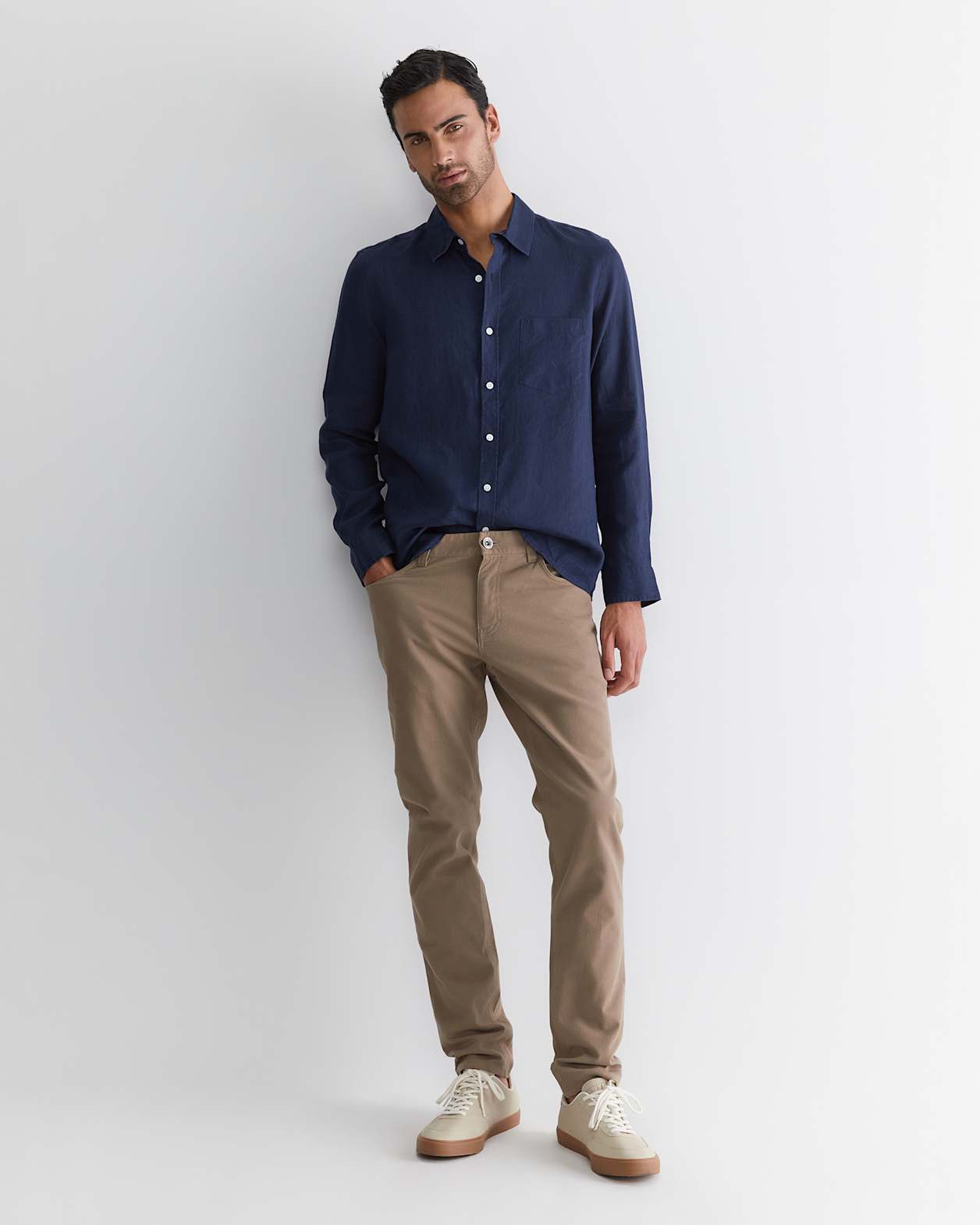 Long Sleeve Linen Shirt in NAVY