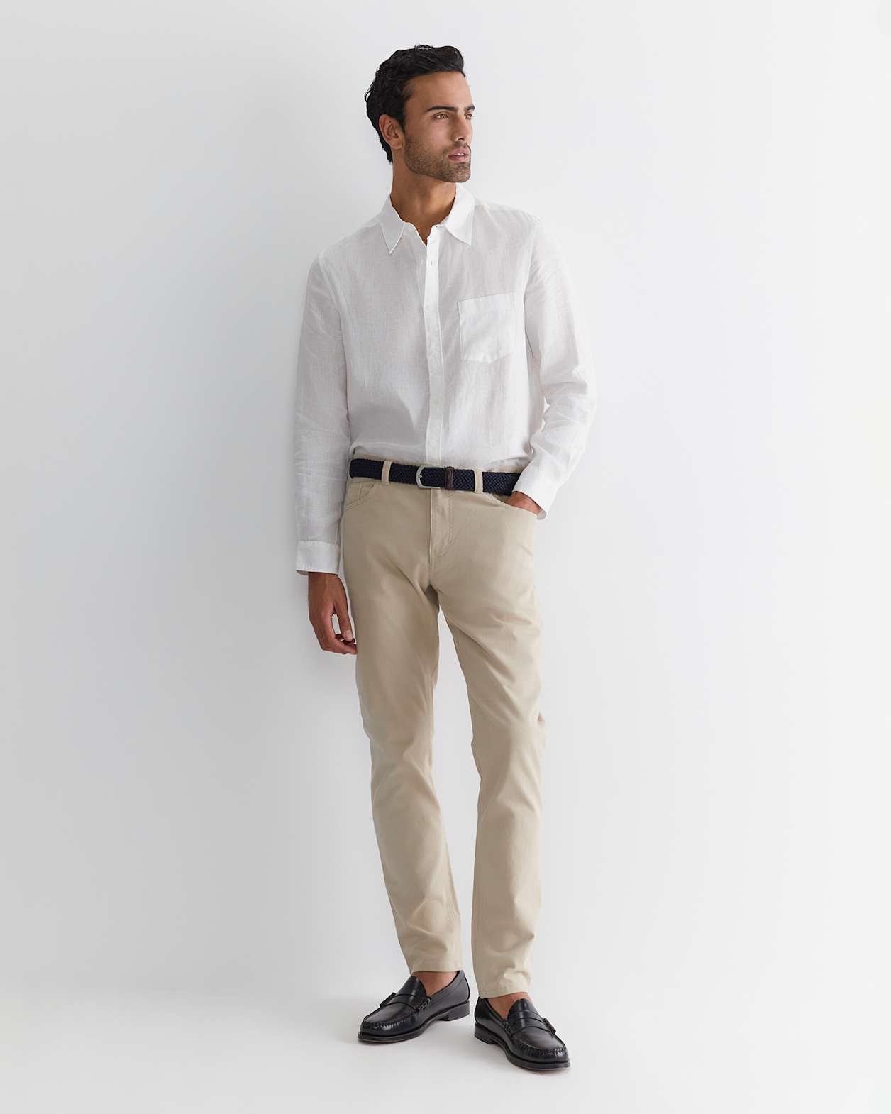 Long Sleeve Linen Shirt in WHITE