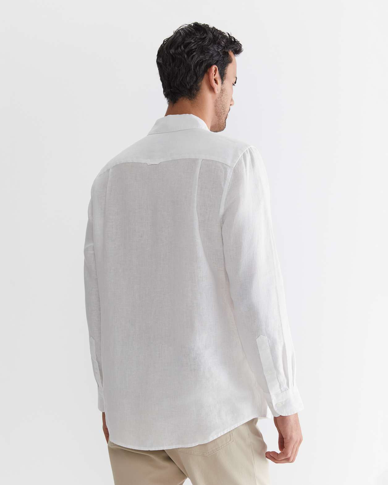 Long Sleeve Linen Shirt in WHITE