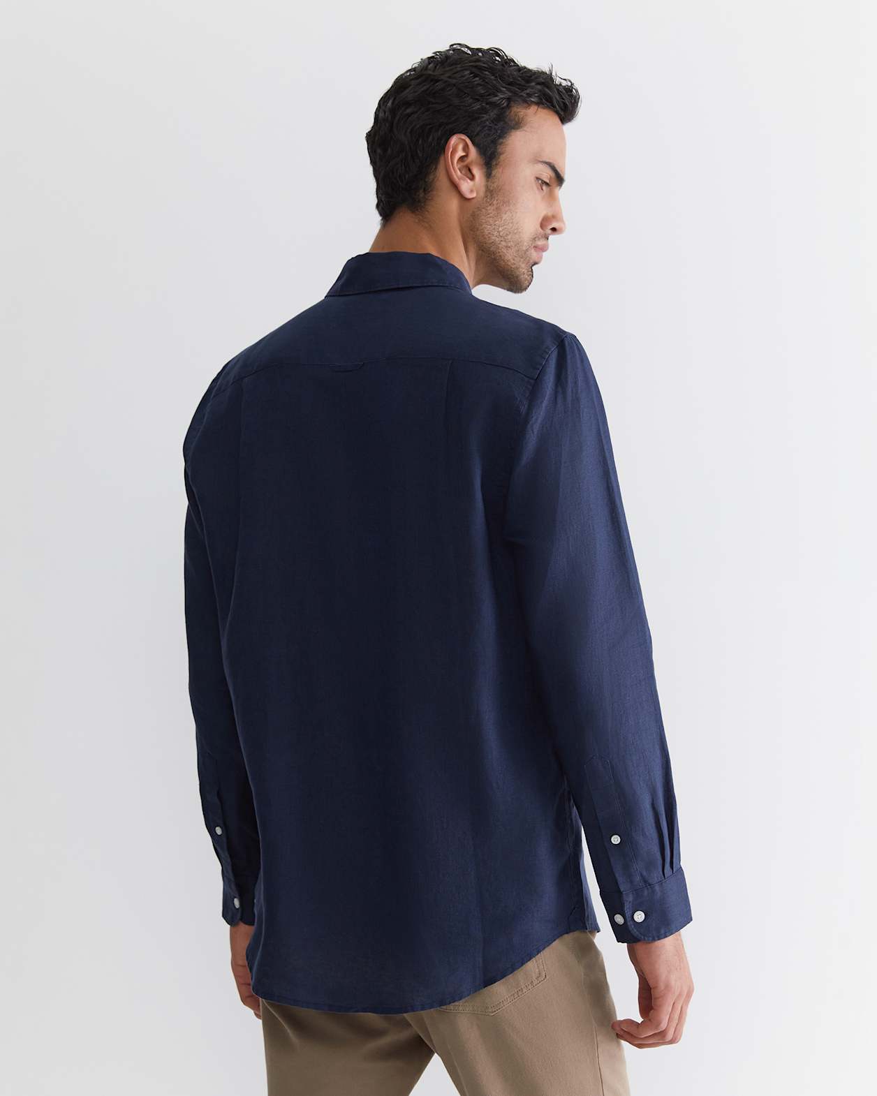 Long Sleeve Linen Shirt in NAVY