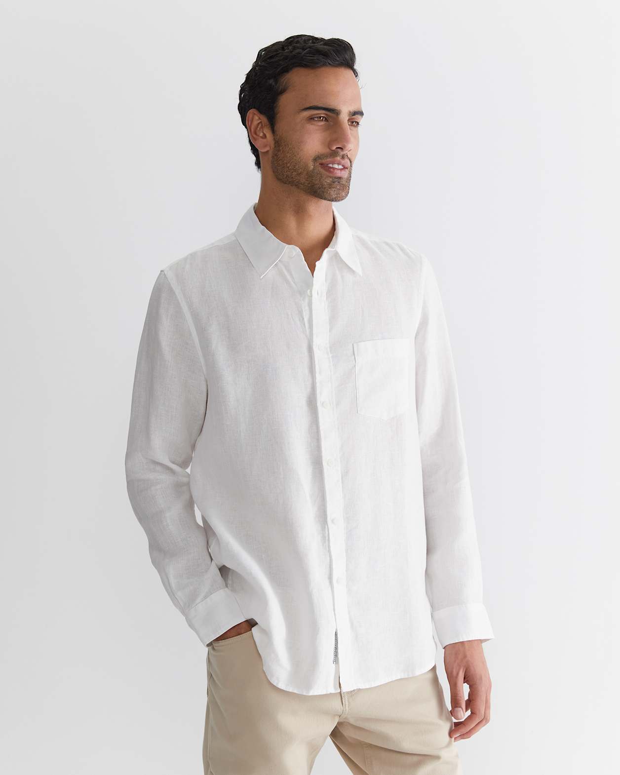 Long Sleeve Linen Shirt in WHITE