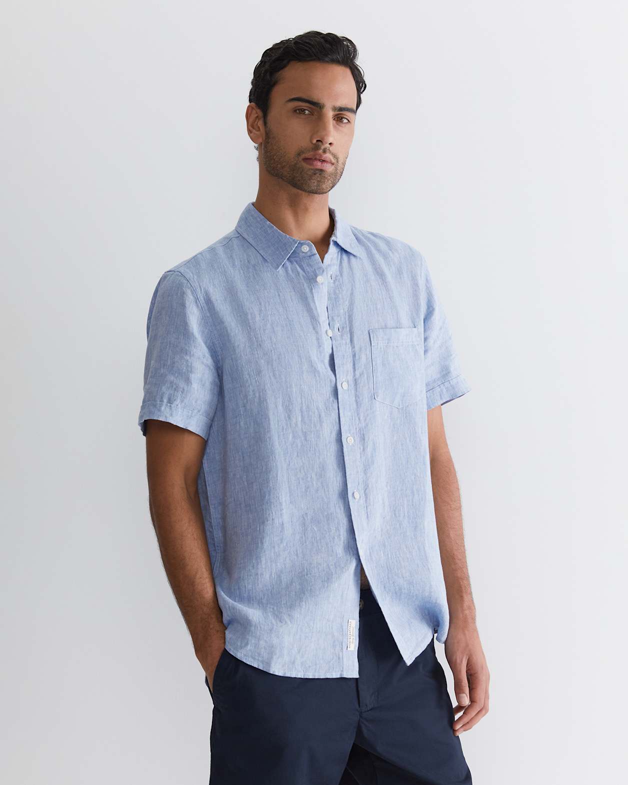 Short Sleeve Linen Shirt in CHAMBRAY