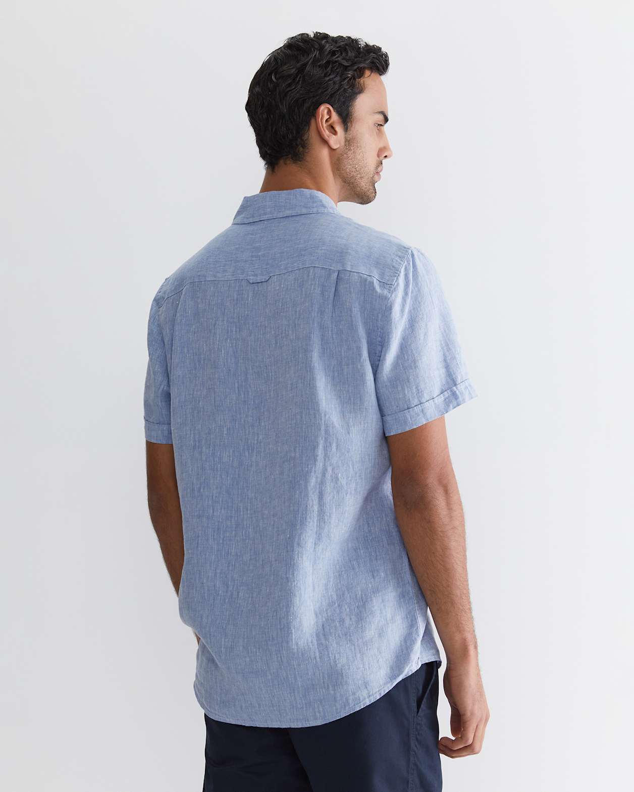 Short Sleeve Linen Shirt in CHAMBRAY