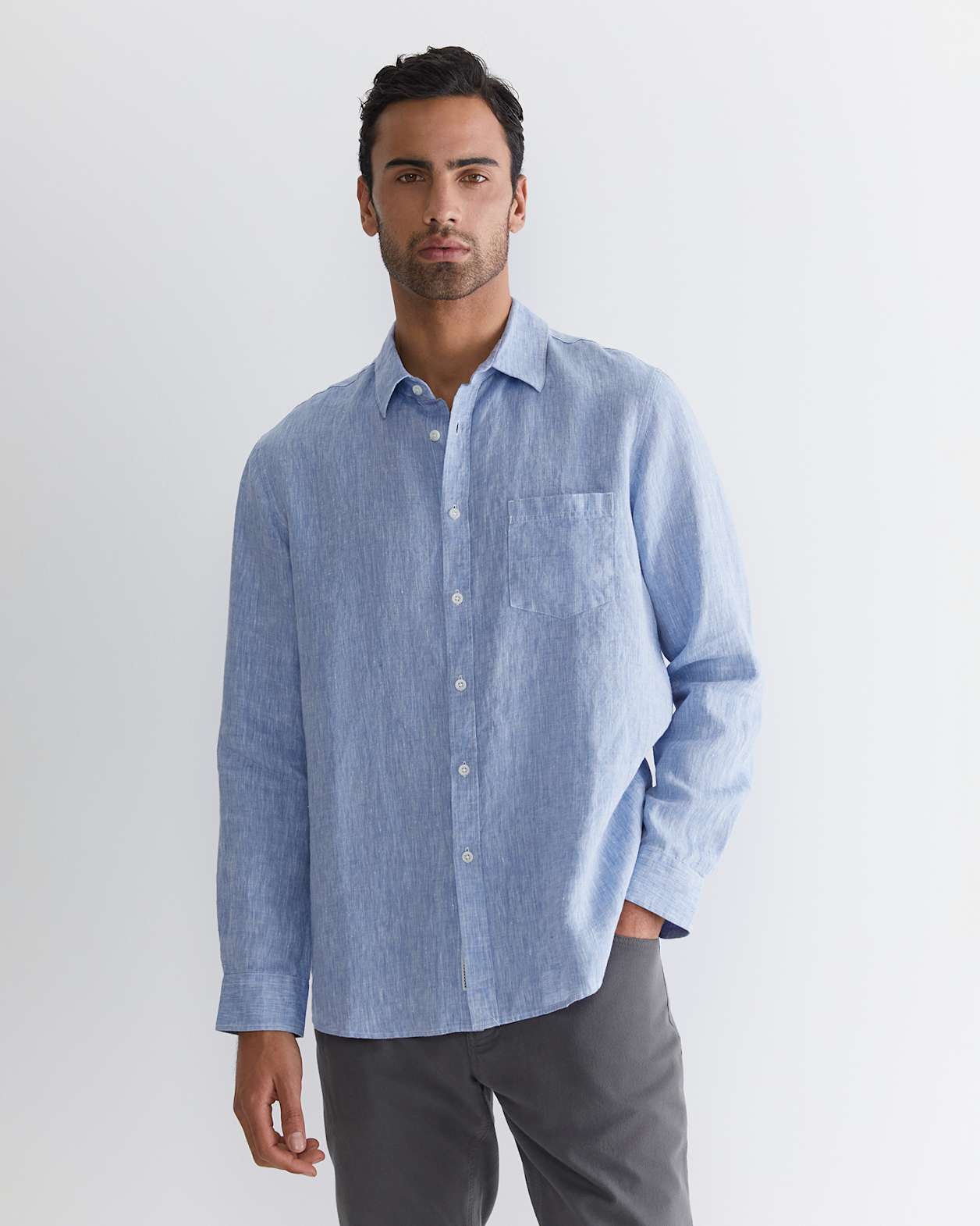 Long Sleeve Linen Shirt in CHAMBRAY