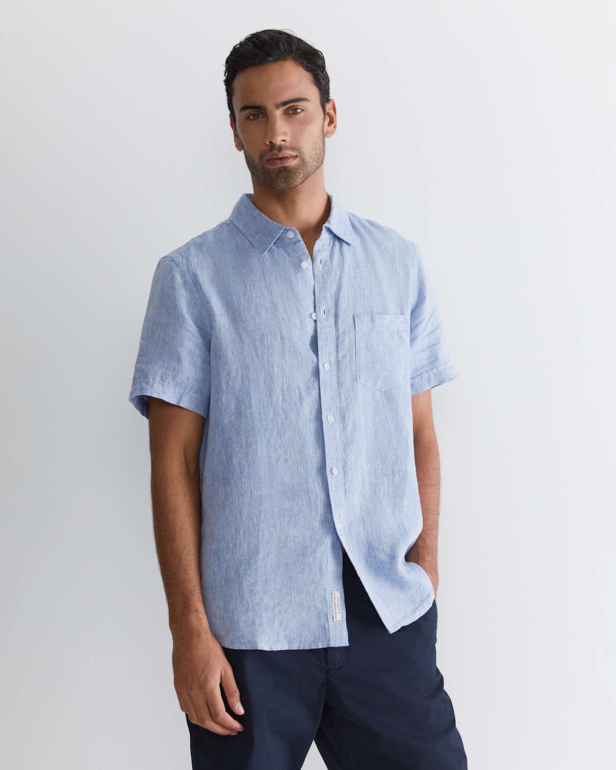 Short Sleeve Linen Shirt in CHAMBRAY