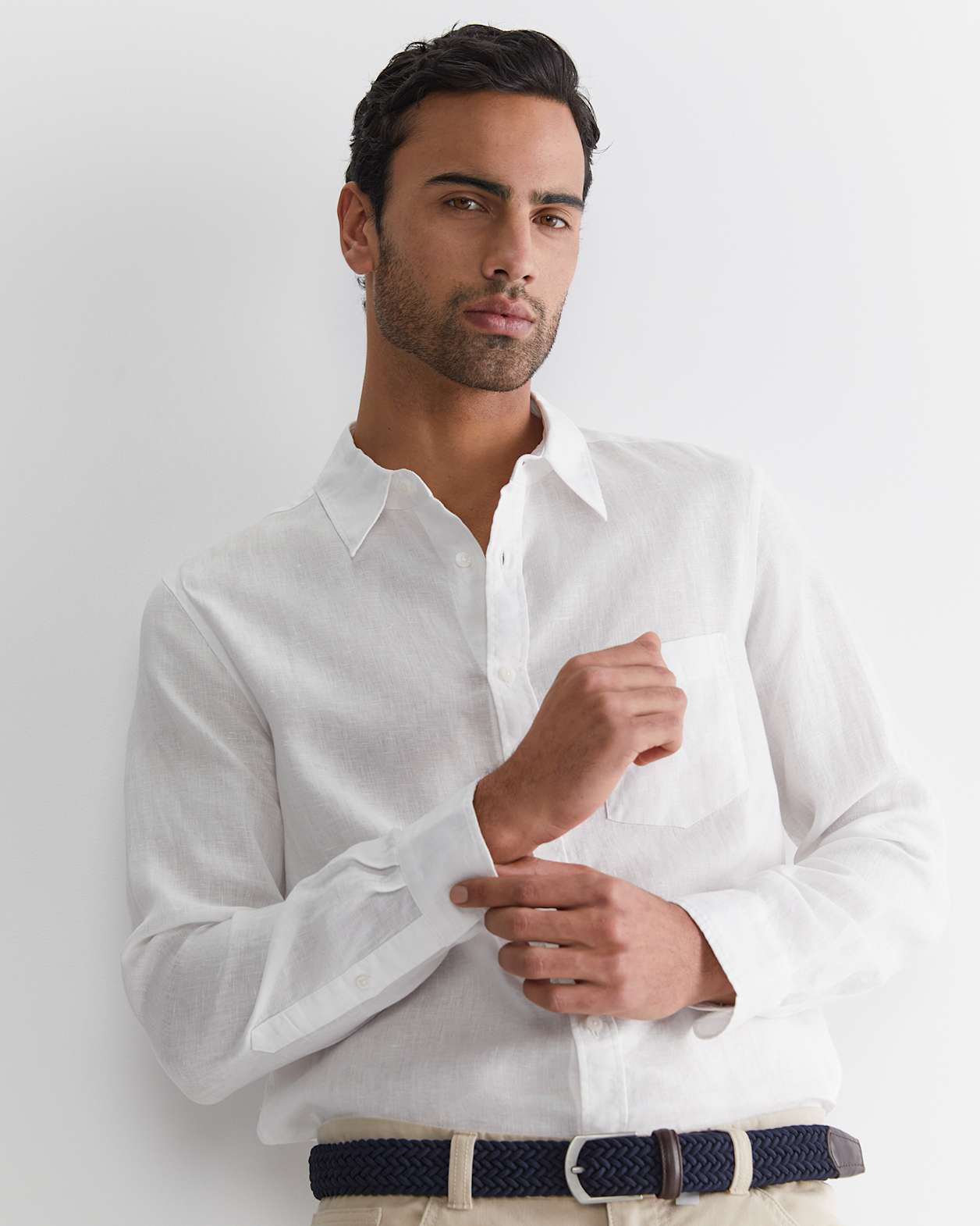 Long Sleeve Linen Shirt in WHITE