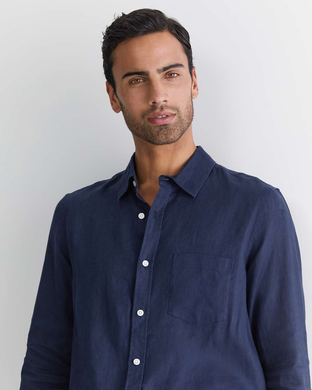 Long Sleeve Linen Shirt in NAVY