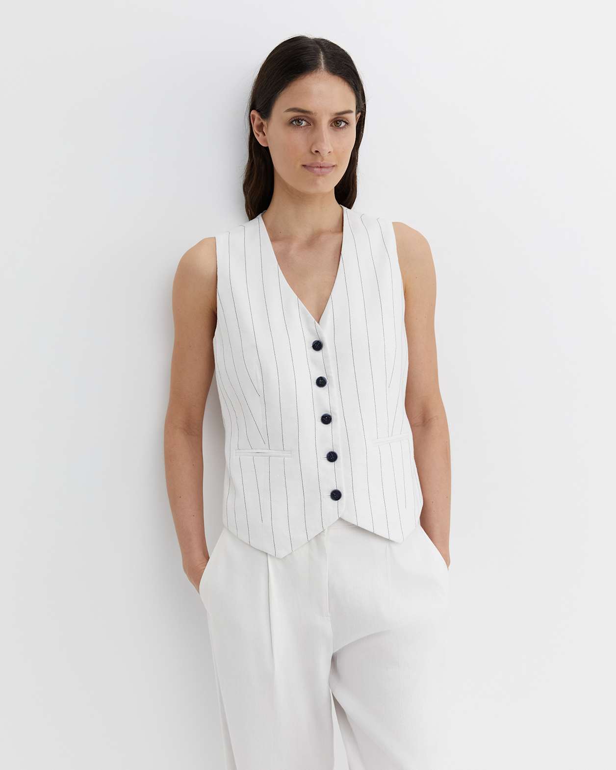 Brianne Stripe Vest in WHITE/NAVY