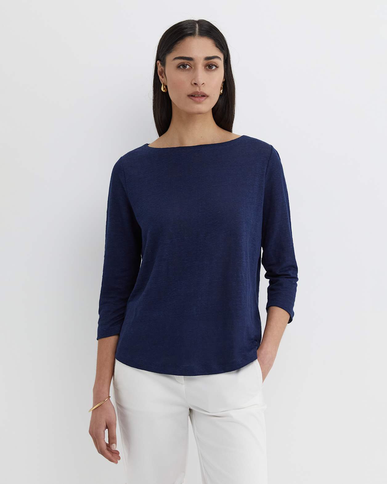 Cecile Linen Top in NAVY