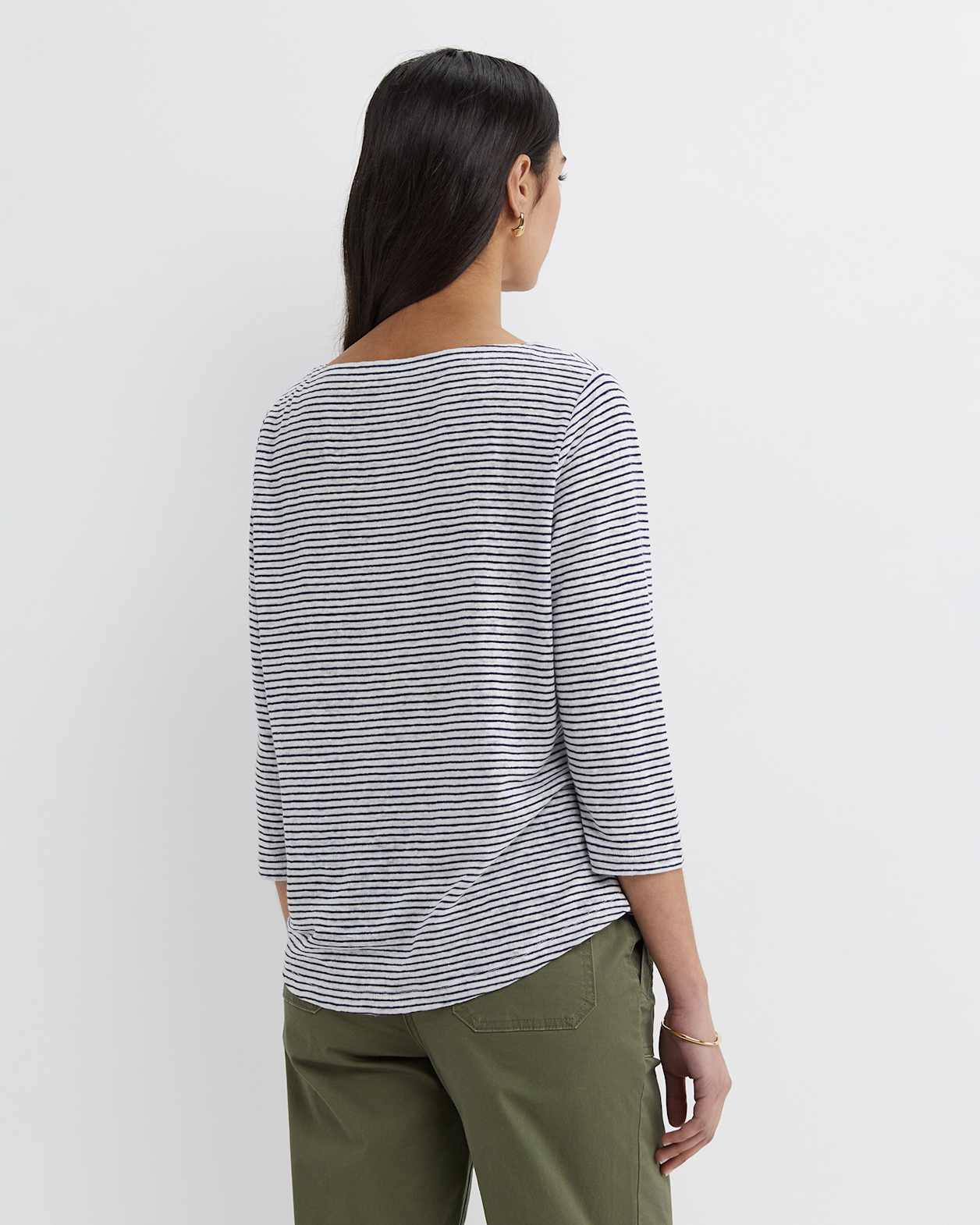 Cecile Linen Top in WHITE/NAVY