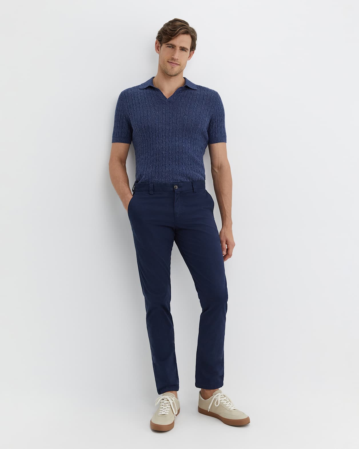 Murrinar Cable Knit Polo in DARK BLUE MELANGE