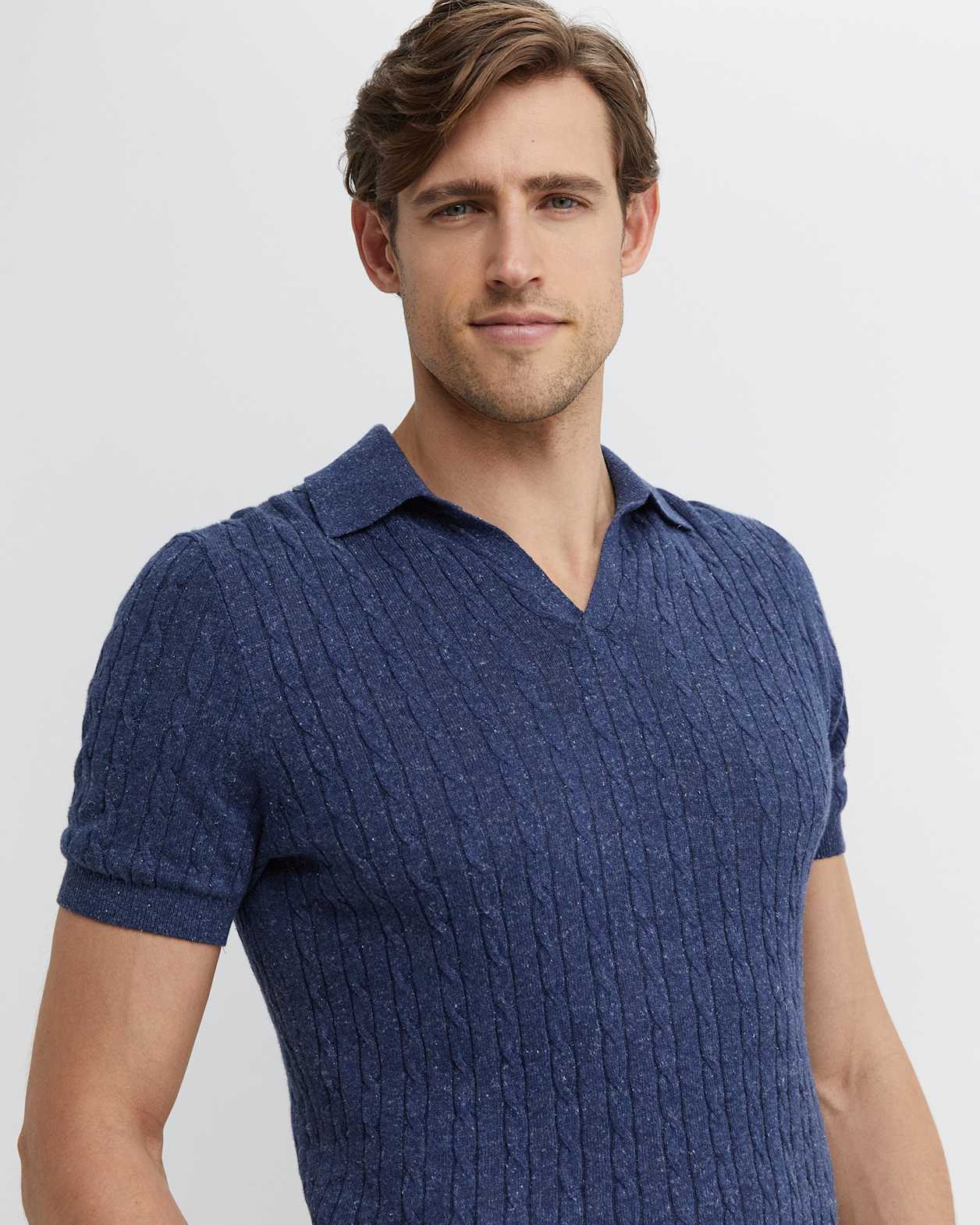 Murrinar Cable Knit Polo in DARK BLUE MELANGE
