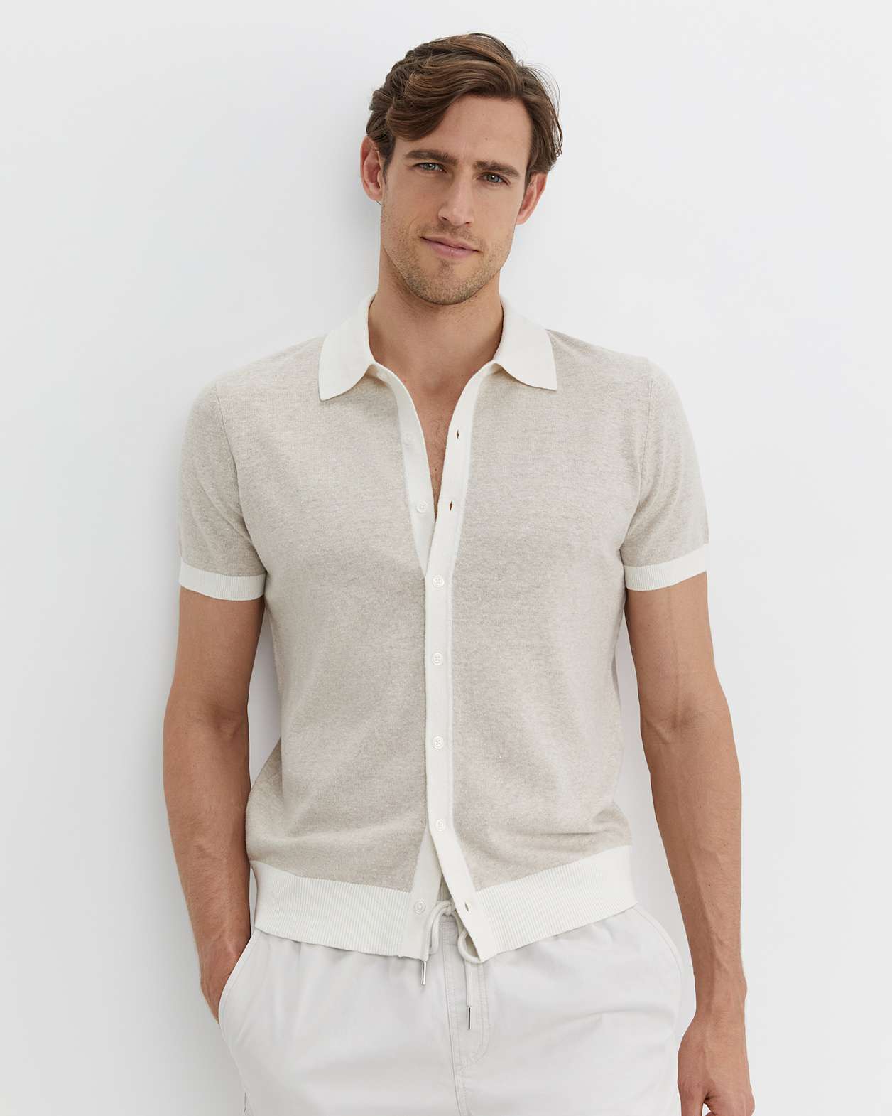 Ellis Knitted Short Sleeve Shirt in NATURAL MELANGE