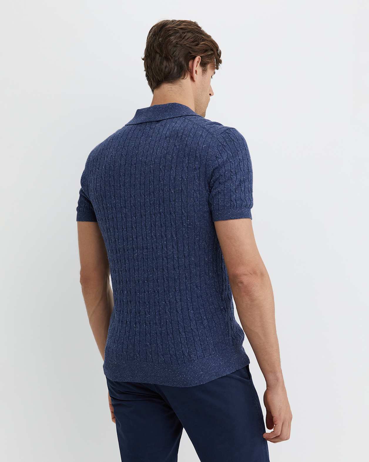 Murrinar Cable Knit Polo in DARK BLUE MELANGE