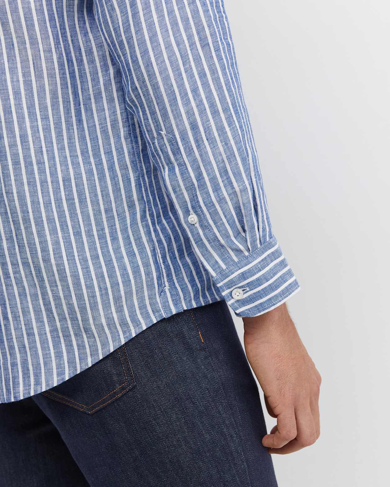 Chalmers Long Sleeve Stripe Linen Shirt in BLUE/WHITE