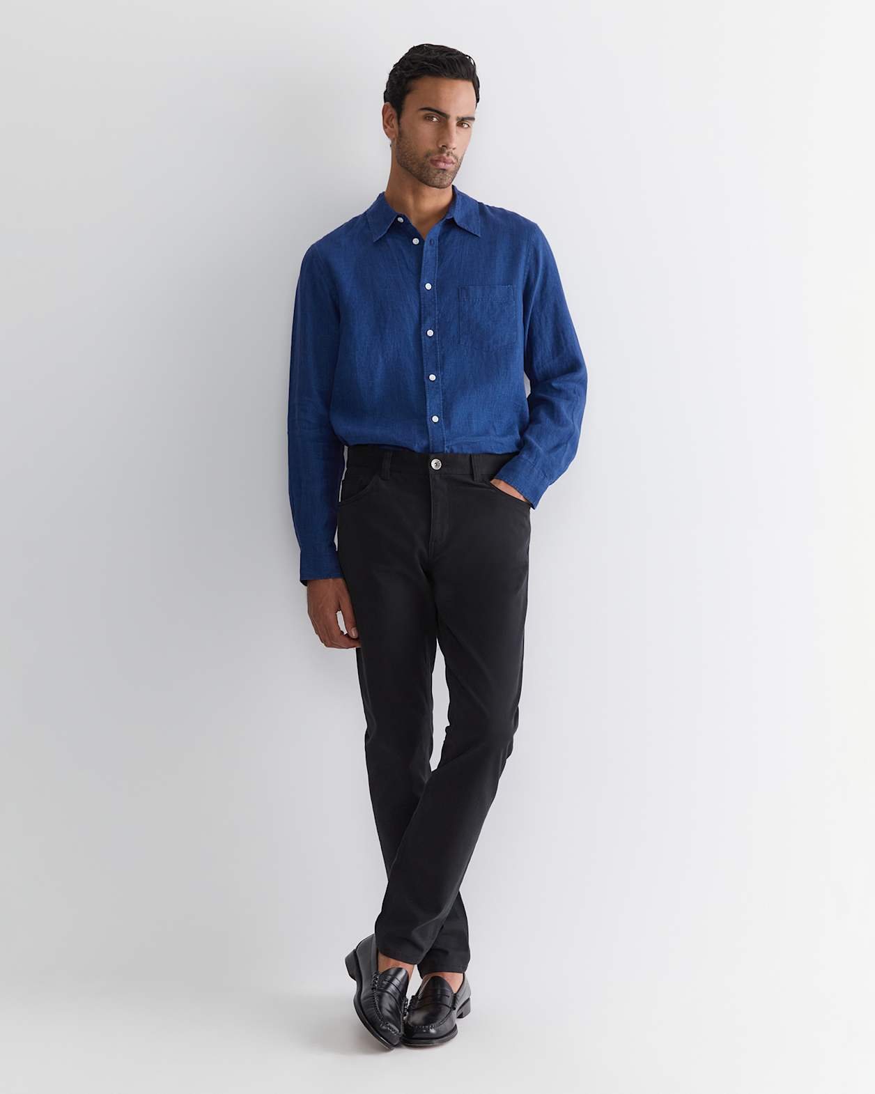 Long Sleeve Linen Shirt in INDIGO