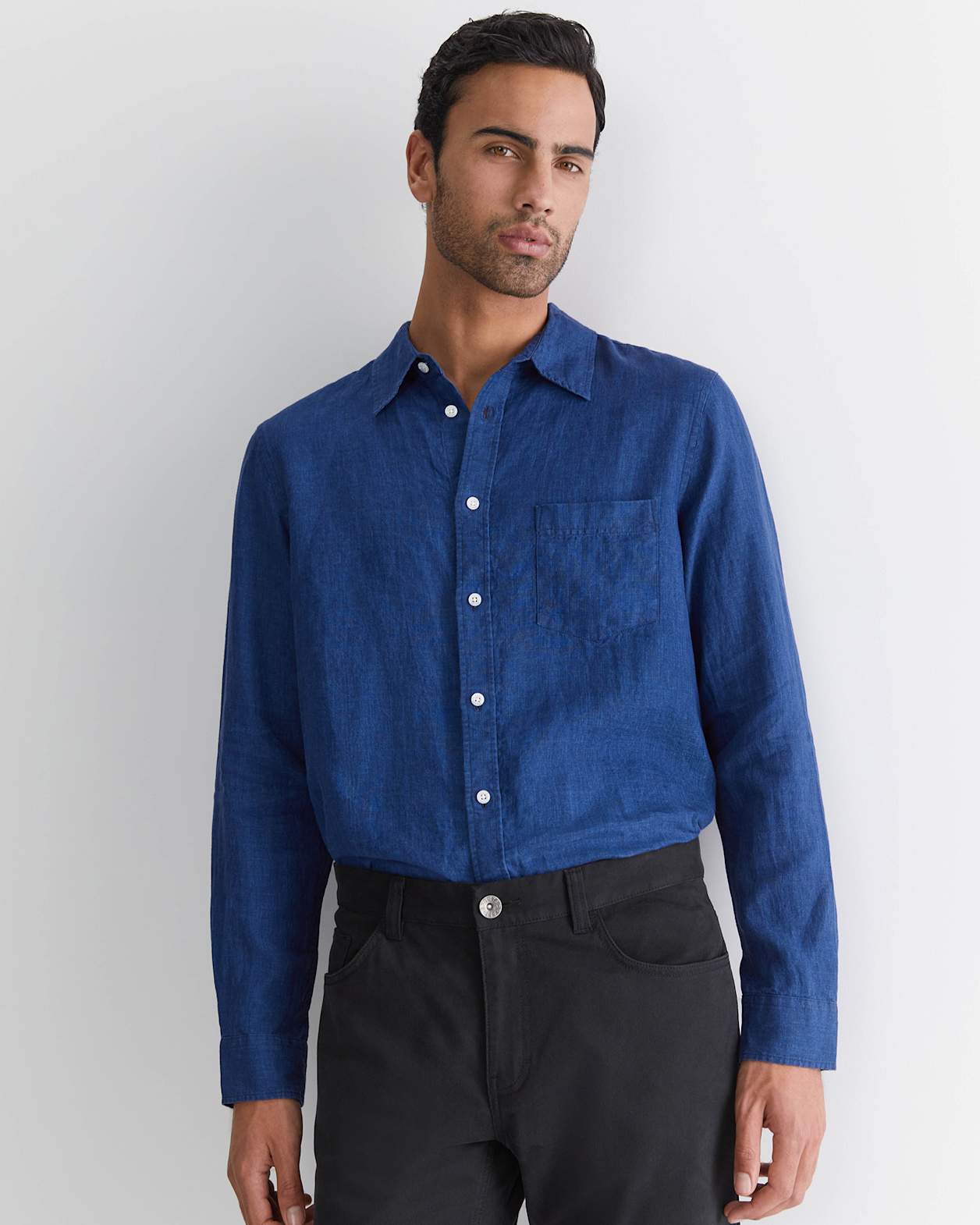 Long Sleeve Linen Shirt in INDIGO