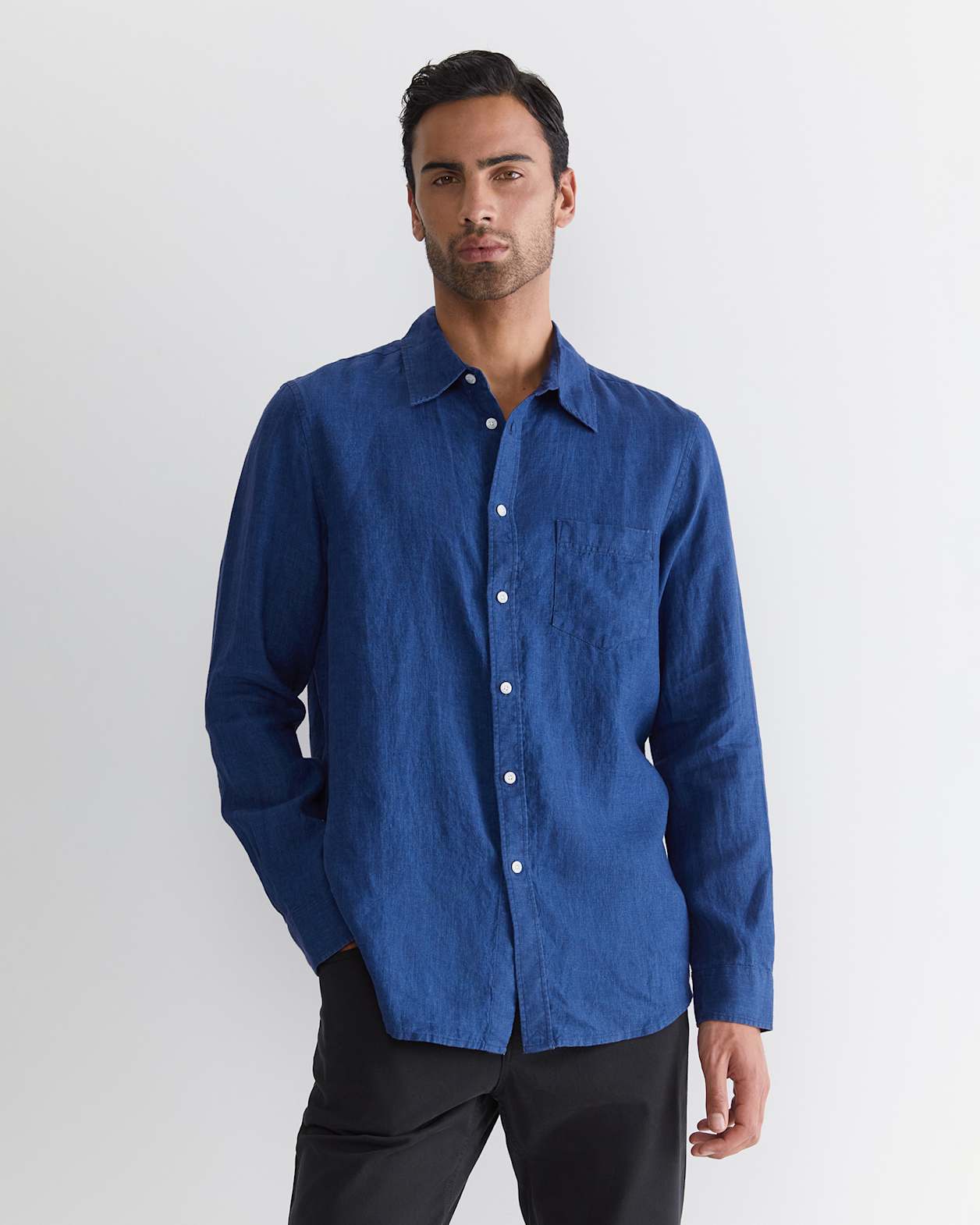 Long Sleeve Linen Shirt in INDIGO