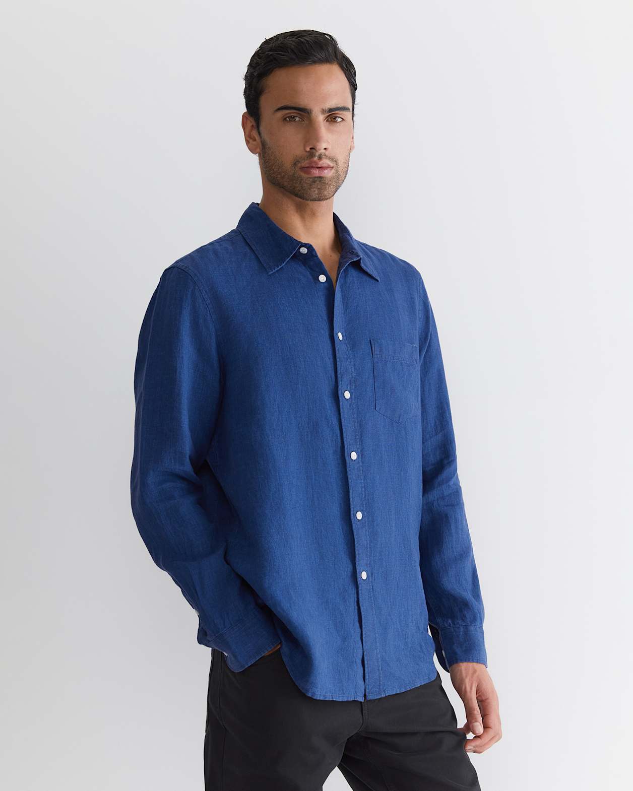 Long Sleeve Linen Shirt in INDIGO