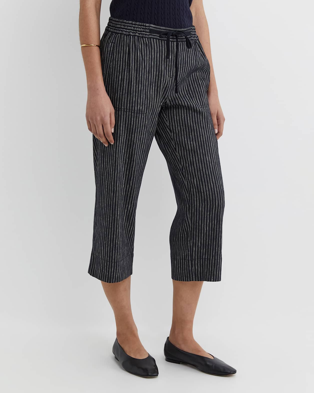 Rosa Stripe Crop Linen Pant in NAVY/WHITE