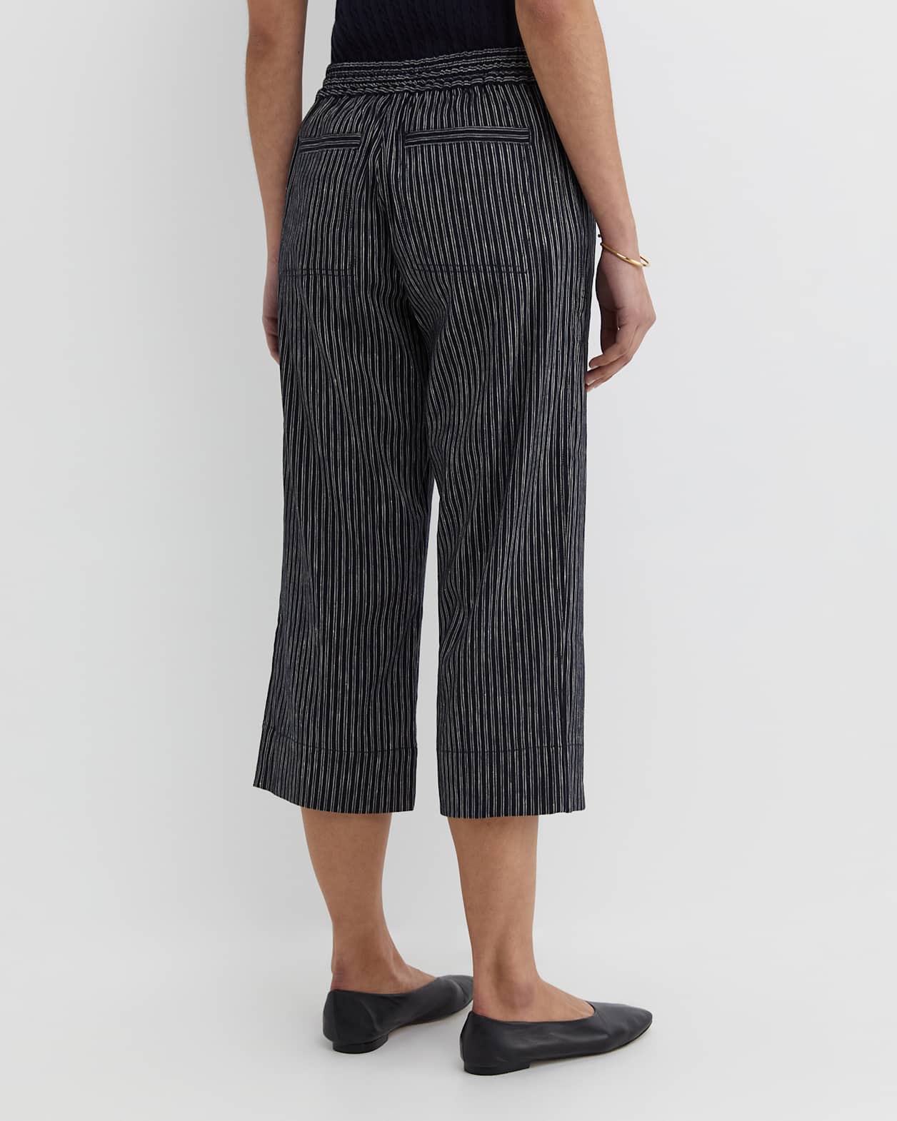Rosa Stripe Crop Linen Pant in NAVY/WHITE