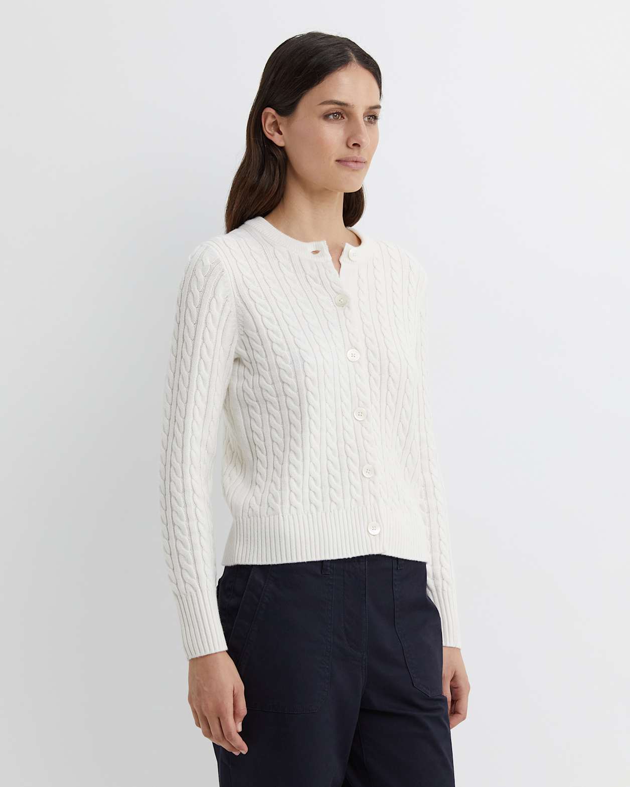 Cable Merino Cotton Cardigan in MILK