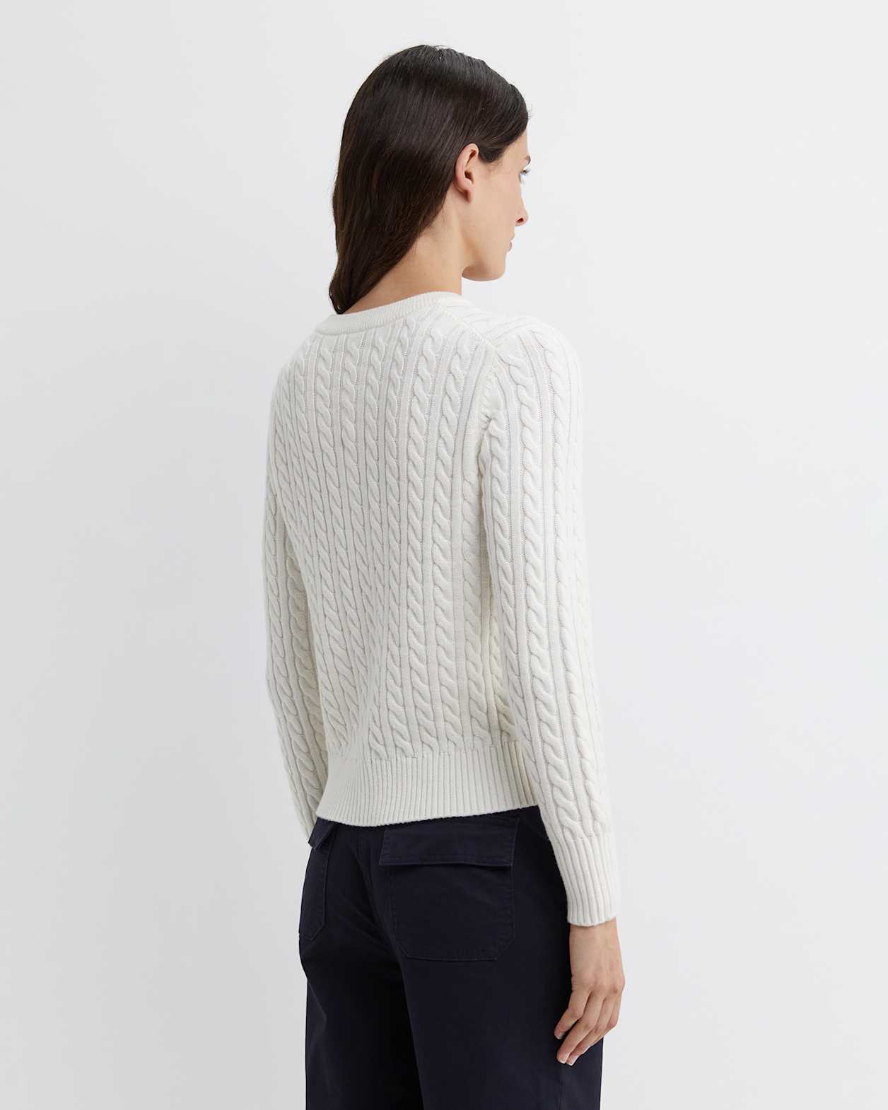 Cable Merino Cotton Cardigan in MILK