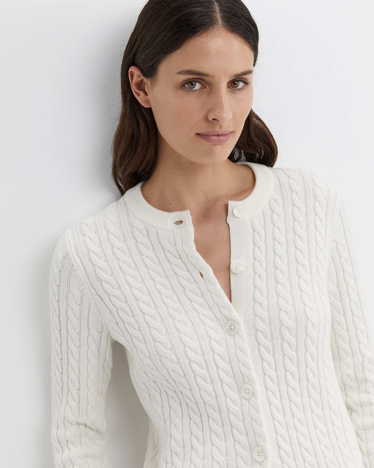 Cable Merino Cotton Cardigan in MILK