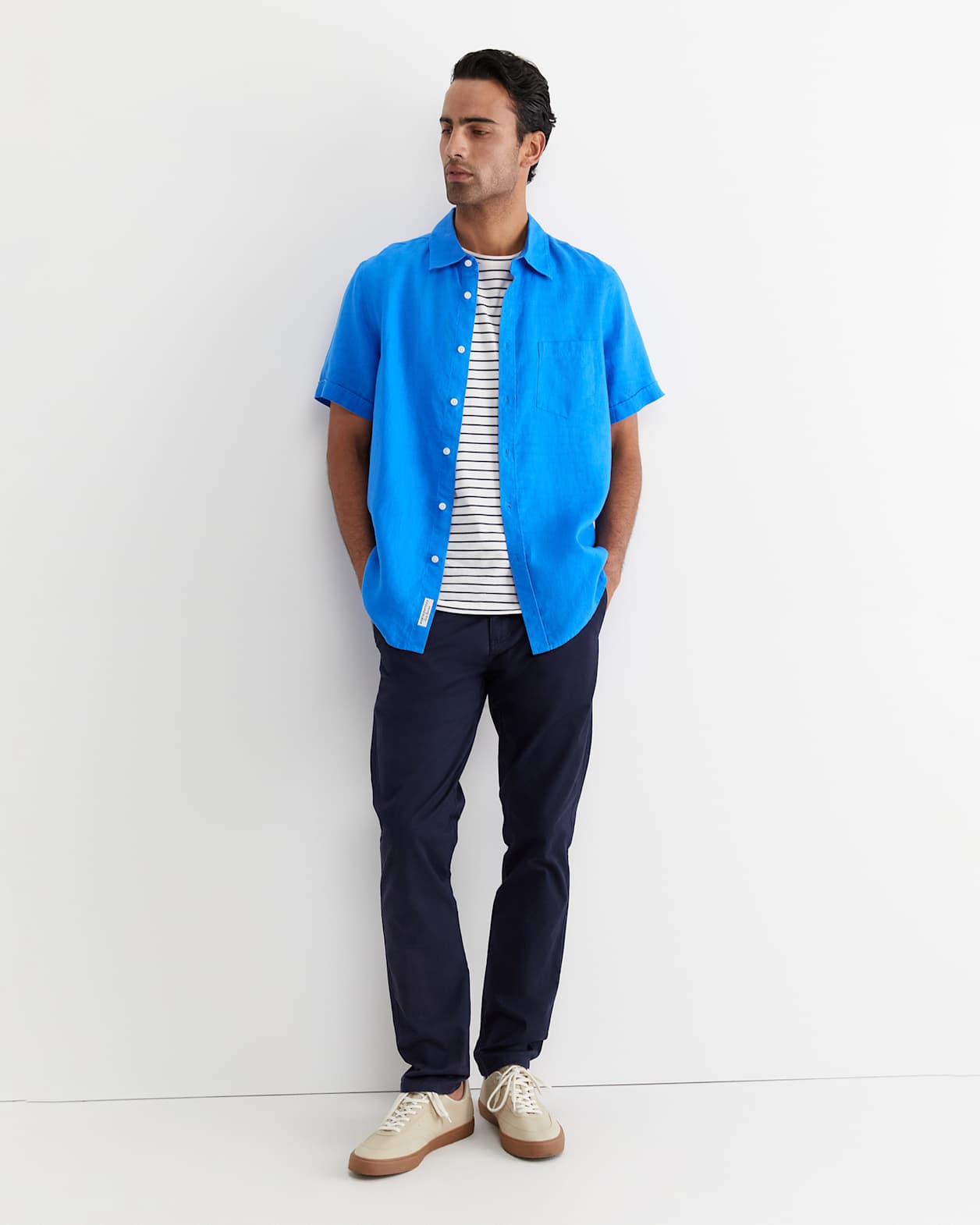 Short Sleeve Linen Shirt in COBALT