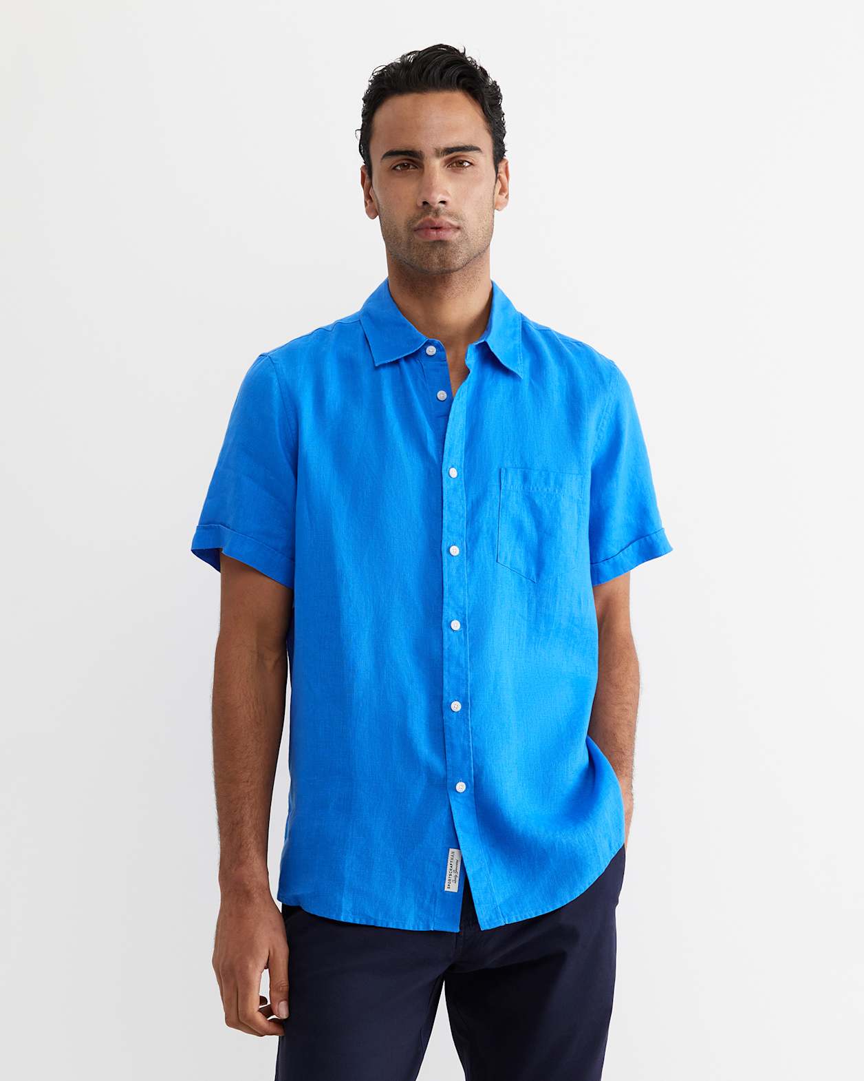 Short Sleeve Linen Shirt in COBALT