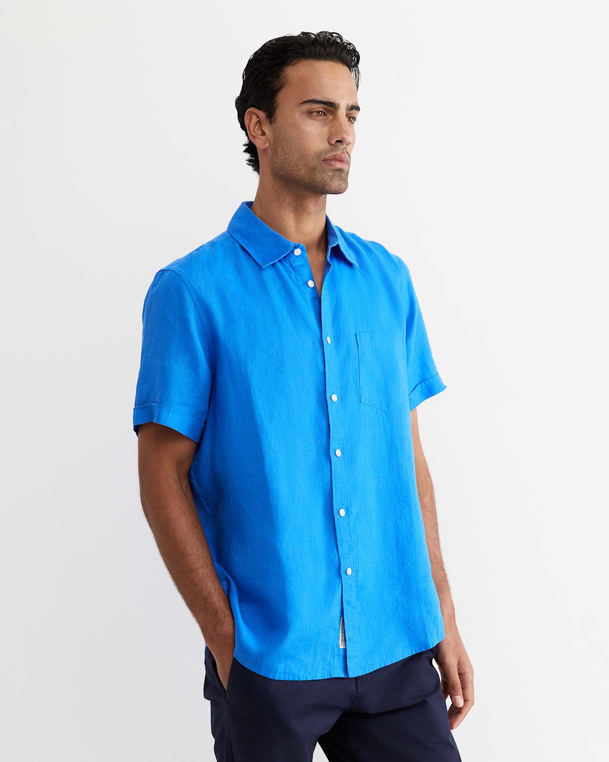 Short Sleeve Linen Shirt in COBALT