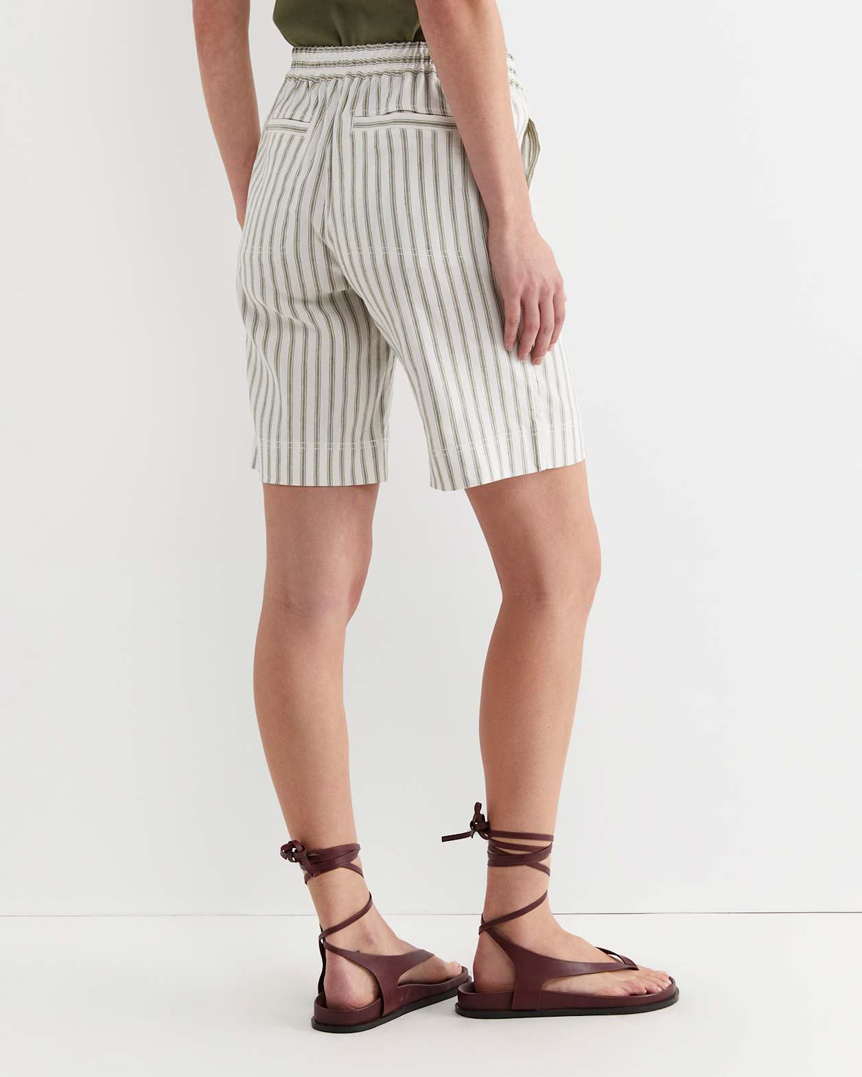 Rosa Stripe Linen Short in WHITE/KHAKI