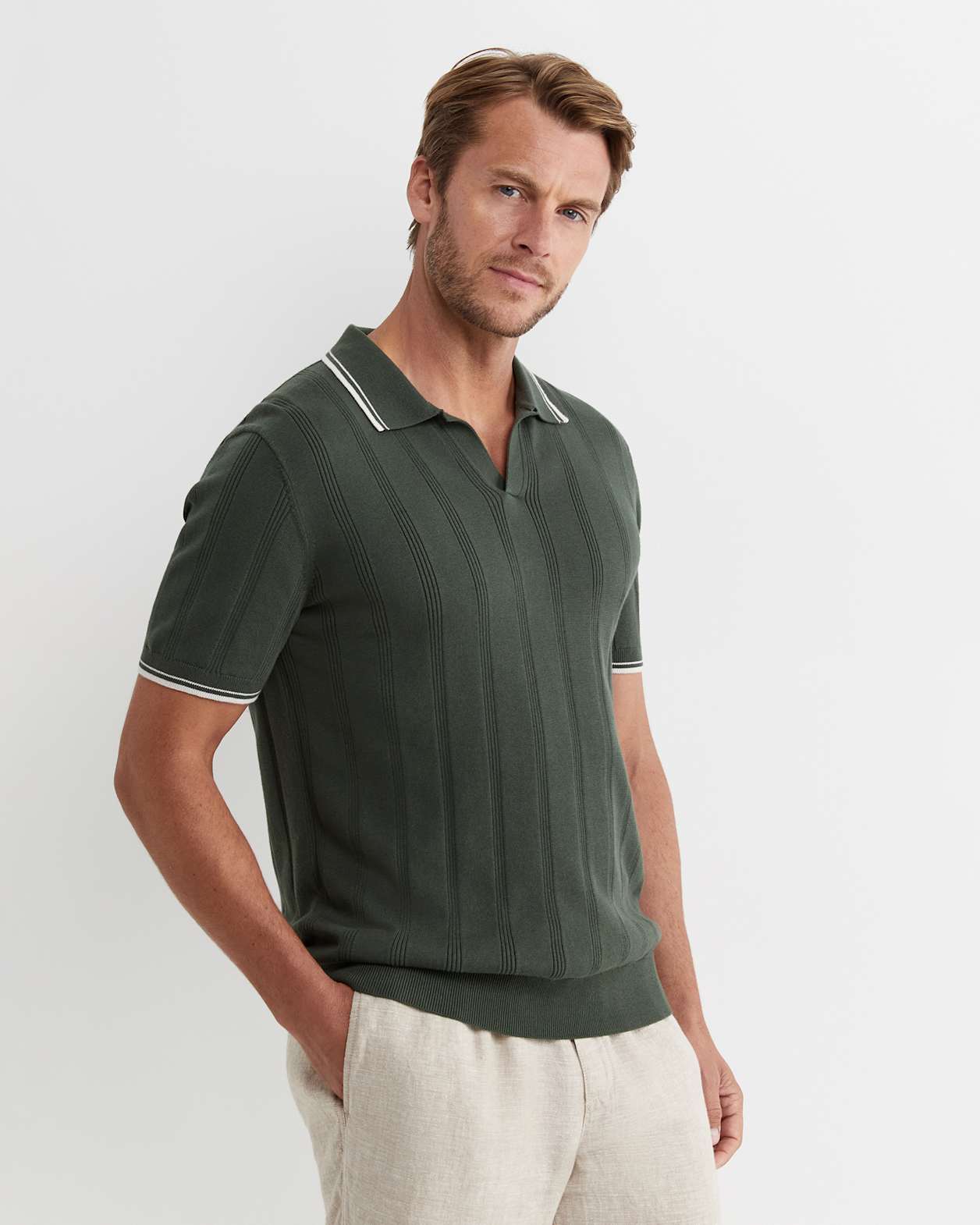 Braddon Knit Polo in FOREST