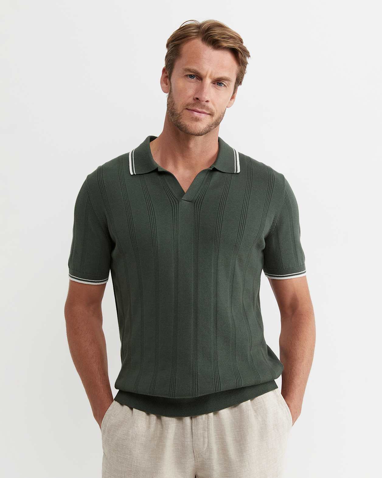 Braddon Knit Polo in FOREST