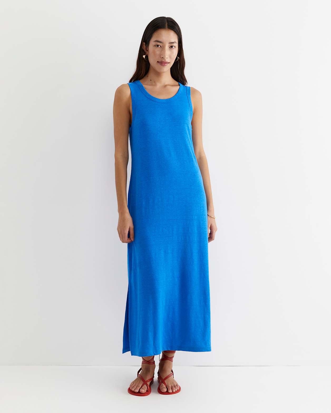 Tonia Linen Tank Midi Dress in PEACOCK